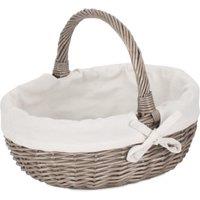 Red Hamper Cotton Lined Antique Wash Shopping Basket in White | Size: Large