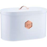 Cooks Professional Bread Bin Metal Kitchen Storage Canister with Copper Nameplate in White