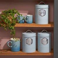 Cooks Professional 3-Piece Tea Coffee & Sugar Storage Canisters Bins with Silver Labels in Blue