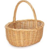 Red Hamper Wicker Shopping Basket Buff Willow Oval Shopper in Brown