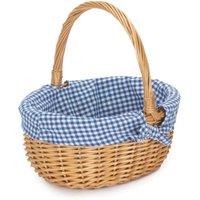 Red Hamper Cotton Lined Wicker Shopping Basket Buff Willow Oval Shopper in Blue