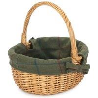 Red Hamper Cotton Lined Wicker Shopping Basket Buff Willow Oval Shopper in Green