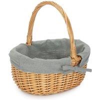 Red Hamper Cotton Lined Wicker Shopping Basket Buff Willow Oval Shopper in Grey