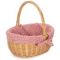 Red Hamper Cotton Lined Wicker Shopping Basket Buff Willow Oval Shopper in Red