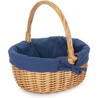 Red Hamper Cotton Lined Wicker Shopping Basket Buff Willow Oval Shopper in Navy
