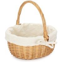 Red Hamper Cotton Lined Wicker Shopping Basket Buff Willow Oval Shopper in White