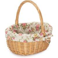 Red Hamper Cotton Lined Wicker Shopping Basket Buff Willow Oval Shopper
