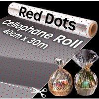 volila 40cm x 30m Polka Dot Cellophane Roll For Gift Wrapping Flower Bouquets in Red | Size: 1 Pack