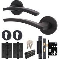 AFIT Black Door Handle Euro Lock Cylinder Set Matt Black, Locks Hinges | Size: 150mm x 150mm