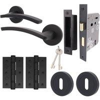 AFIT Black Door Handle Key Lock Set Matt Black Door Handle, Lock Hinges | Size: 150mm x 150mm