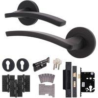 AFIT Black Fire Door Handle Euro Lock Thumbturn Cylinder Set Locks Hinges | Size: 150mm x 150mm