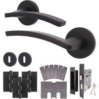 AFIT Black Fire Door Handle Key Lock Set Matt Black Internal + Lock Hinges | Size: 150mm x 150mm