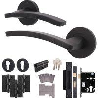 AFIT Black Fire Door Handle Euro Lock Cylinder Set Matt Black Locks Hinges | Size: 150mm x 150mm