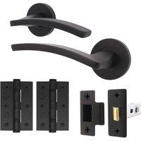 AFIT Black Door Handle Latch Set Matt Black Door Handle, Latch Hinges | Size: 150mm x 150mm