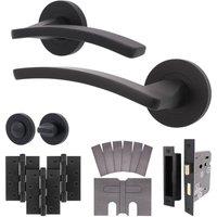 AFIT Black Fire Door Handle Bathroom Set Matt Black Internal + Lock Hinges | Size: 150mm x 150mm
