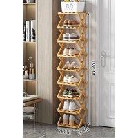 Living and Home 9/8/7/6 Tier Bamboo Folding Shoe Rack Shoe Storage Organiser in Brown | Size: XL