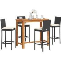 Berkfield Home 5 Piece Garden Bar Set Black Solid Wood Acacia & Poly Rattan