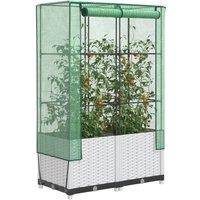 Berkfield Home Raised Bed with Greenhouse Cover Rattan Look 80x40x138 cm in White | Size: 80 x 40 x 138 cm