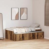 Berkfield Home Storage Bed Frame Old Wood 90x200 cm in Brown