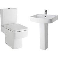 Balterley Optic Compact Suite: Toilet with Soft-Close Seat, 600mm Basin Pedestal in White