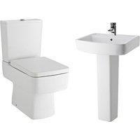 Balterley Optic Square Suite: Toilet with Soft-Close Seat & 520mm Basin Pedestal in White