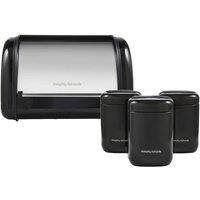 Morphy Richards Equip Black Compact Bread Bin & 3 Canister Set Kitchen Bundle | Size: Small