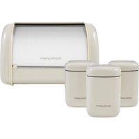 Morphy Richards Equip Cream Compact Bread Bin & 3 Canisters Set Kitchen Bundle | Size: Small
