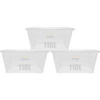 simpa 110L XL Stackable Plastic Storage Box - Set of 3 in Clear