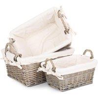 Red Hamper Wicker Set of 3 Antique Wash Handled Lined Storage Basket in White
