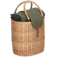 Red Hamper Wicker Oval Fitted Cool Bag Drinks Picnic Basket in Green