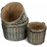 Red Hamper Set of 3 Antique Wash Round Storage Log Basket in Light Brown