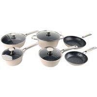 Alivio 10Pc Aluminum Alloy Cookware Set, Compatible with All Cooktops - Induction, Gas, Electric & Halogen - Dishwasher Safe in Beige