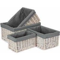 Red Hamper White Wash Grey Lined Open Storage Baskets Set of 4