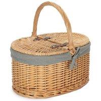 Red Hamper Wicker Cotton Lined Buff Oval Shopping Basket in Grey