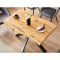 KOSY KOALA Durable Wooden Dining Table with X-Shaped Iron Legs, Curved Edge for Dining, Work, or Study (Length 140cm) in Brown
