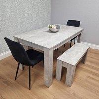 KOSY KOALA Dining Table with 2 Black Velvet Chairs & 2 Stone Grey Benches Modern Dining Room Furniture Set
