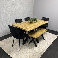 KOSY KOALA Wooden Dining Table with Bench & 4 Black Velvet Chairs, Stylish Dining Room Furniture in Brown