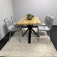 KOSY KOALA Wooden Dining Table with 4 Grey Velvet Chairs, Stylish Dining Room Furniture in Brown