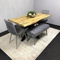 KOSY KOALA Wooden Dining Table with 2 Grey Velvet Chairs & Padded Benches, Dining Room Furniture in Brown