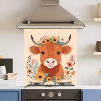 Choose Your Print Premium Floral Cow 6mm Glass Toughened Kitchen Splashback | Size: 700mm x 650mm