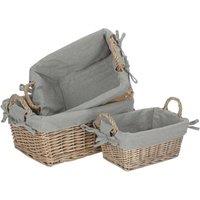 Red Hamper Set of 3 Wicker Handled Grey Cotton Lining Storage Basket