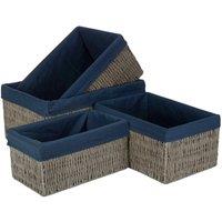 Red Hamper Set of 4 Paper Rope Storage Basket with Navy Blue Cotton Lining
