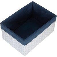 Red Hamper Paper Rope Rectangular Storage Basket with Navy Blue Cotton Lining in White | Size: Medium