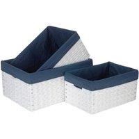 Red Hamper Set of 3 Paper Rope Storage Basket with Navy Blue Cotton Lining
