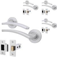 AFIT Satin Door Handle Latch Set Satin Chrome Door Handle, Latch 4 Pack in Silver | Size: 150mm x 150mm