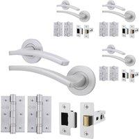 AFIT Satin Door Handle Latch Set Satin Chrome Door Handle, Latch Hinges4 Pack in Silver | Size: 150mm x 150mm