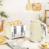 HOMCOM 3000W 1.7L Kettle with Retro Thermometer, 4 Slice Toaster Set in Cream