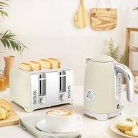 HOMCOM 3000W 1.7L Kettle with Retro Thermometer, 4 Slice Toaster Set in Beige