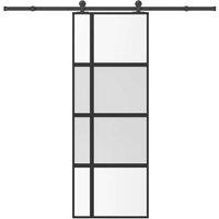 Berkfield Home Sliding Door with Hardware Set 76x205 cm Tempered Glass&Aluminium in Black