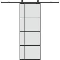 Berkfield Home Sliding Door with Hardware Set 76x205 cm ESG Glass&Aluminium in Black